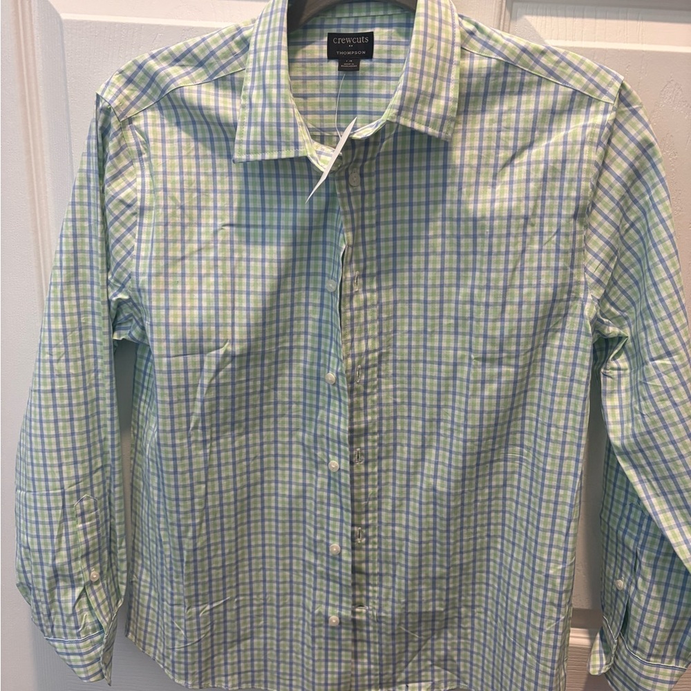 Crewcuts Light Green and Blue Plaid Button-Down Shirt